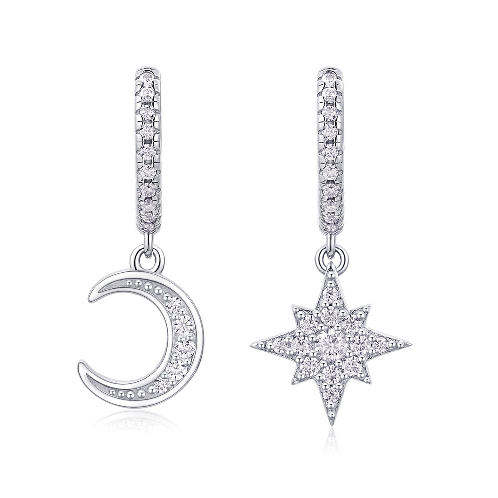 Star and Moon S925 Silver Moissanite Earrings